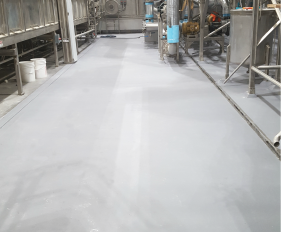 Resinous flooring in food processing facility.