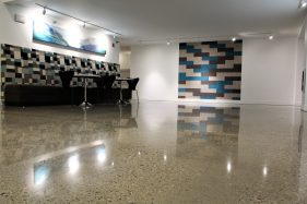Polished concrete in apartment lobby.