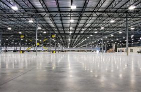 Polished concrete flooring in a warehouse
